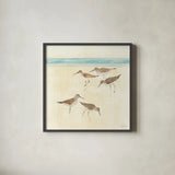 Sandpipers Square II by Avery Tillmon. Shown in a sleek black glass frame for a contemporary gallery look. Available as an archival giclee rolled canvas, fine art paper, or poster print. SKU 15107a.