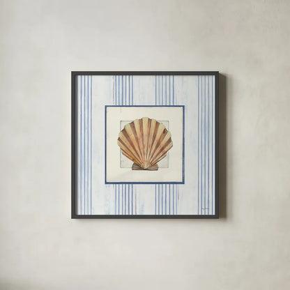 Sanibel Shell I by Avery Tillmon. Shown in a sleek black glass frame for a contemporary gallery look. Available as an archival giclee rolled canvas, fine art paper, or poster print. SKU 8912a.