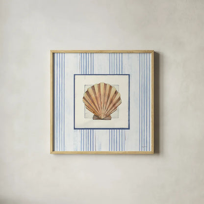 Sanibel Shell I by Avery Tillmon. Shown in a natural wood glass frame for a timeless modern aesthetic. Available as an archival giclee rolled canvas, fine art paper, or poster print. SKU 8912a.