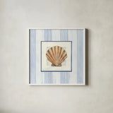 Sanibel Shell I by Avery Tillmon. Shown in a crisp white glass frame for a clean and minimalist style. Available as an archival giclee rolled canvas, fine art paper, or poster print. SKU 8912a.