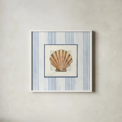 Sanibel Shell I by Avery Tillmon. Shown in a crisp white glass frame for a clean and minimalist style. Available as an archival giclee rolled canvas, fine art paper, or poster print. SKU 8912a.