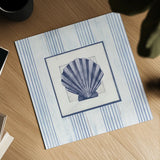 Sanibel Shell I Navy by Avery Tillmon. Shown as a detailed flat fine art print, highlighting archival giclee quality. Available as an archival giclee rolled canvas, fine art paper, or poster print. SKU 65634a.