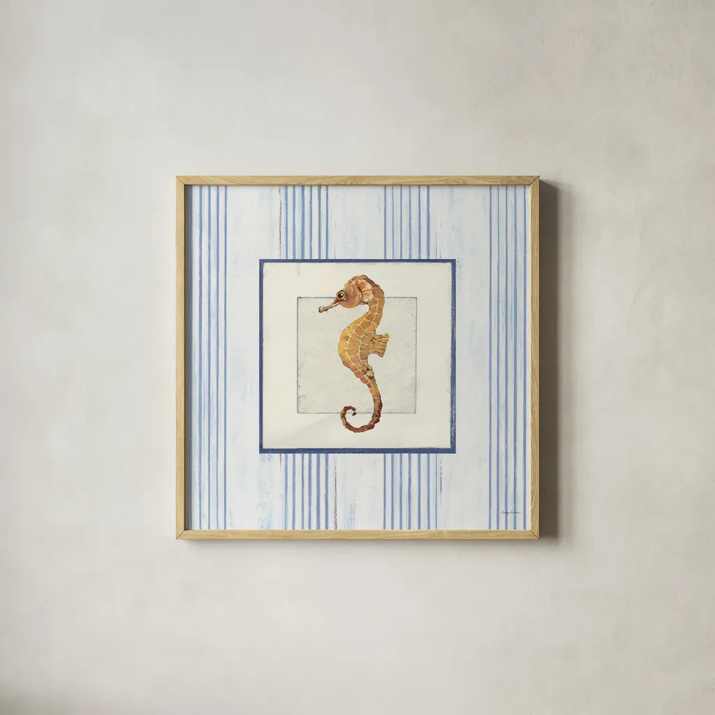 Sanibel Shell IV by Avery Tillmon. Shown in a natural wood glass frame for a timeless modern aesthetic. Available as an archival giclee rolled canvas, fine art paper, or poster print. SKU 8915a.