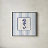 Sanibel Shell IV Navy by Avery Tillmon. Shown in a sleek black glass frame for a contemporary gallery look. Available as an archival giclee rolled canvas, fine art paper, or poster print. SKU 65635a.