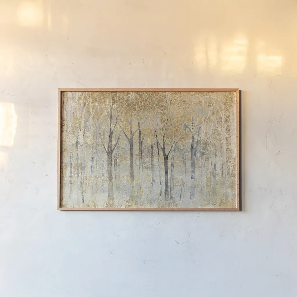 Seasons End Gold by Avery Tillmon. shown as a paper print in a natural frame. Available as a archival giclee rolled canvas, fine art paper, or poster print. SKU 28276i.