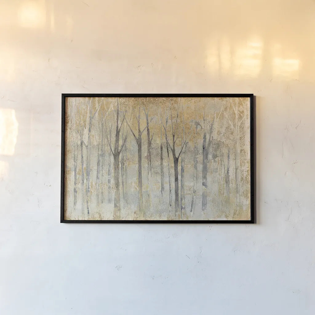 Seasons End Gold Dark by Avery Tillmon. shown as a paper print in a black flame. Available as a archival giclee rolled canvas, fine art paper, or poster print. SKU 29130i.