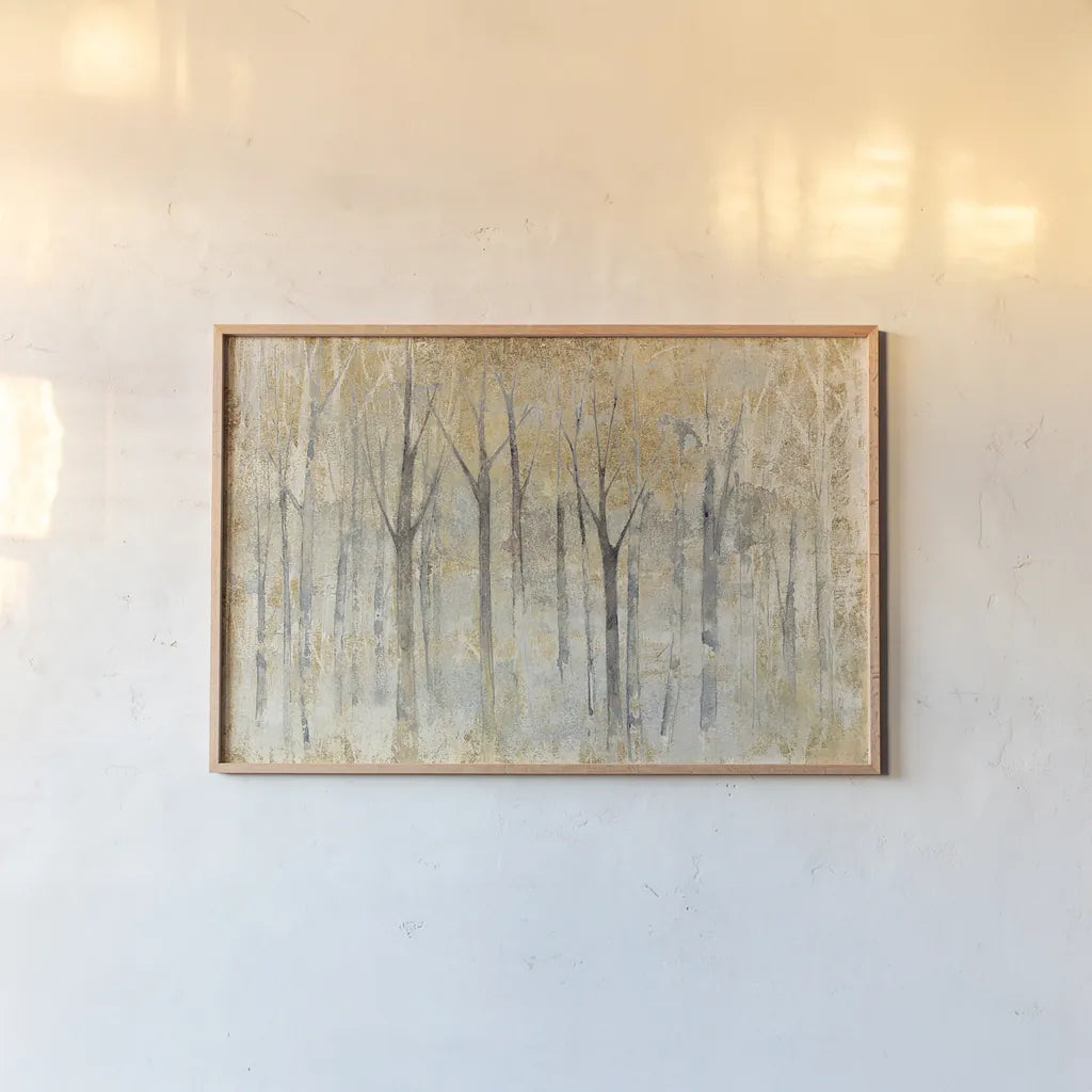 Seasons End Gold Dark by Avery Tillmon. shown as a paper print in a natural frame. Available as a archival giclee rolled canvas, fine art paper, or poster print. SKU 29130i.