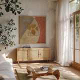 Silk III by Avery Tillmon. Shown in a natural wood frame in a cozy modern living room. Available as an archival giclee rolled canvas, fine art paper, or poster print. SKU 8592a.