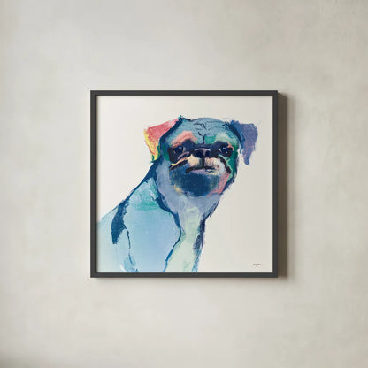 Snug Watercolor Pastel by Avery Tillmon. Shown in a sleek black glass frame for a contemporary gallery look. Available as an archival giclee rolled canvas, fine art paper, or poster print. SKU 30459a.