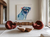 Snug Watercolor Pastel by Avery Tillmon. Shown as extra-large giant wall art in a modern living room. Available as an archival giclee rolled canvas, fine art paper, or poster print. SKU 30459a.