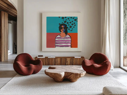 Sofia by Avery Tillmon. Shown as extra-large giant wall art in a modern living room. Available as an archival giclee rolled canvas, fine art paper, or poster print. SKU 46773a.