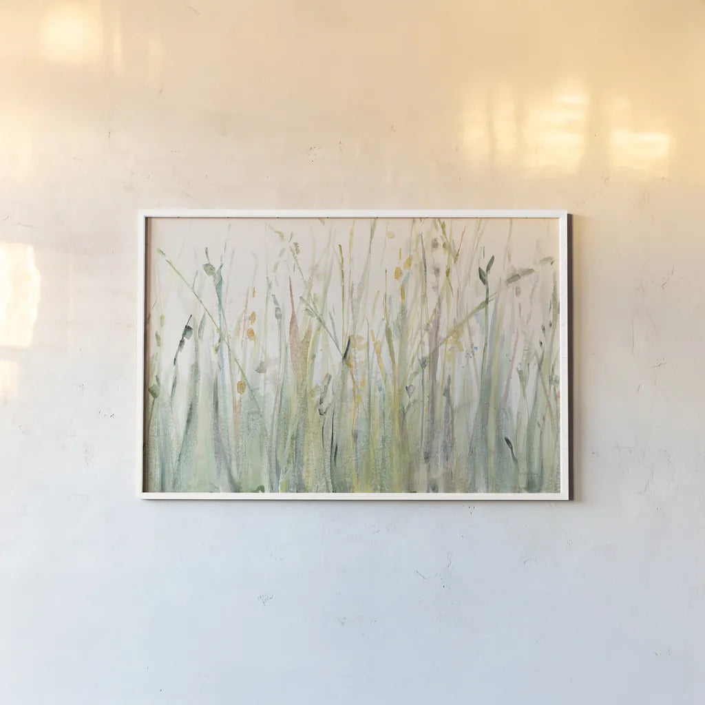 Spring Grasses I by Avery Tillmon. shown as a paper print in a white frame. Available as a archival giclee rolled canvas, fine art paper, or poster print. SKU 28631i.