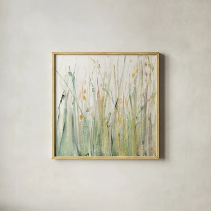 Spring Grasses I Crop by Avery Tillmon. Shown in a natural wood glass frame for a timeless modern aesthetic. Available as an archival giclee rolled canvas, fine art paper, or poster print. SKU 28631a.