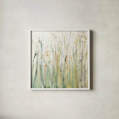 Spring Grasses I Crop by Avery Tillmon. Shown in a crisp white glass frame for a clean and minimalist style. Available as an archival giclee rolled canvas, fine art paper, or poster print. SKU 28631a.