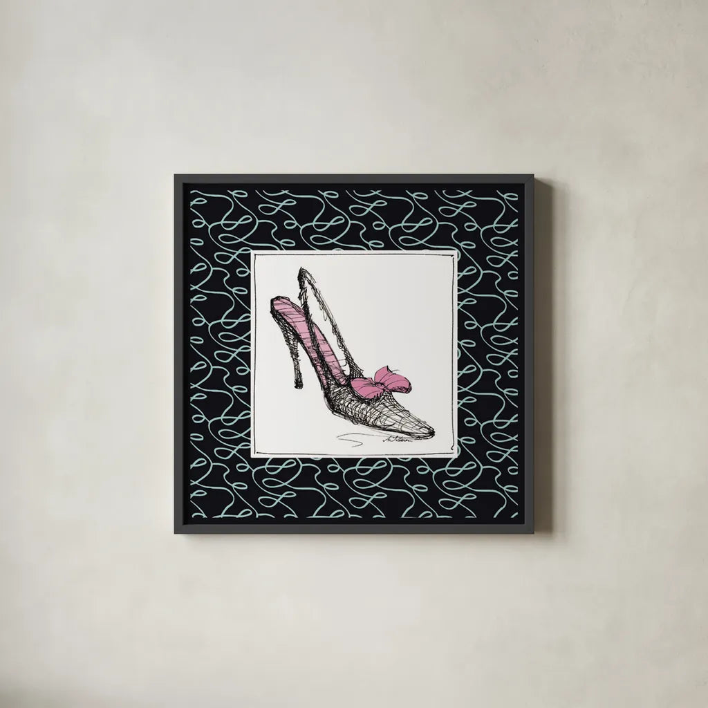 Steppin Out I Pink by Avery Tillmon. Shown in a sleek black glass frame for a contemporary gallery look. Available as an archival giclee rolled canvas, fine art paper, or poster print. SKU 49770a.