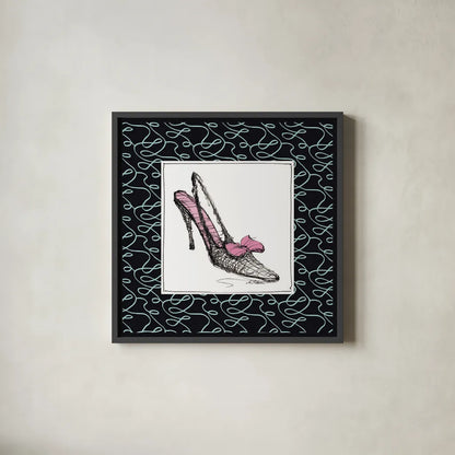Steppin Out I Pink by Avery Tillmon. Shown in a sleek black glass frame for a contemporary gallery look. Available as an archival giclee rolled canvas, fine art paper, or poster print. SKU 49770a.
