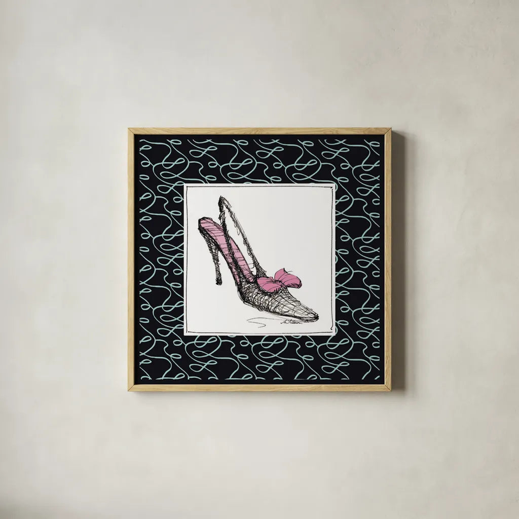 Steppin Out I Pink by Avery Tillmon. Shown in a natural wood glass frame for a timeless modern aesthetic. Available as an archival giclee rolled canvas, fine art paper, or poster print. SKU 49770a.