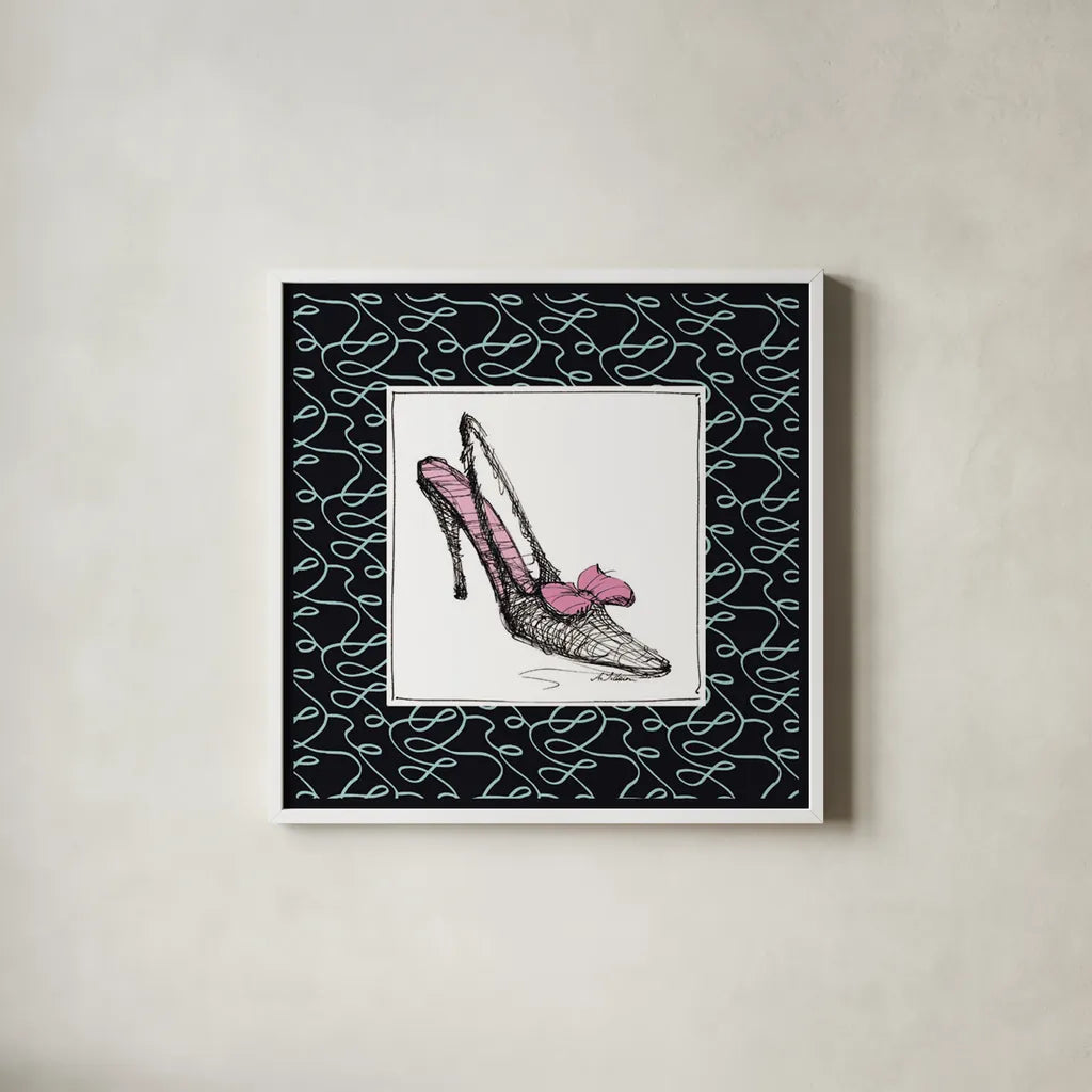 Steppin Out I Pink by Avery Tillmon. Shown in a crisp white glass frame for a clean and minimalist style. Available as an archival giclee rolled canvas, fine art paper, or poster print. SKU 49770a.