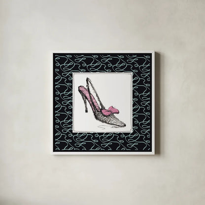 Steppin Out I Pink by Avery Tillmon. Shown in a crisp white glass frame for a clean and minimalist style. Available as an archival giclee rolled canvas, fine art paper, or poster print. SKU 49770a.