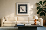 Steppin Out I Pink by Avery Tillmon. Displayed in a glass frame with matte in a clean modern living room. Available as an archival giclee rolled canvas, fine art paper, or poster print. SKU 49770a.