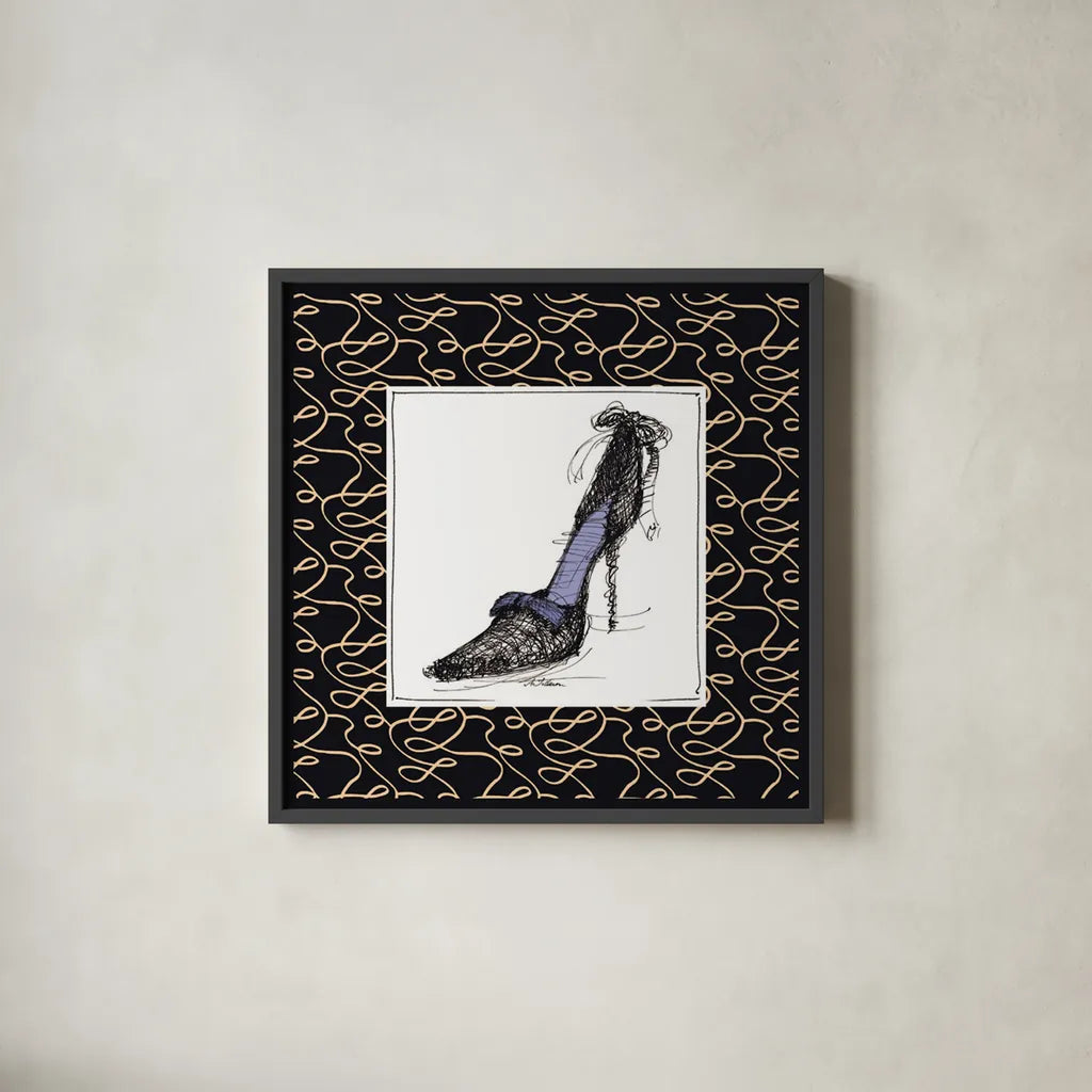 Steppin Out II Purple by Avery Tillmon. Shown in a sleek black glass frame for a contemporary gallery look. Available as an archival giclee rolled canvas, fine art paper, or poster print. SKU 49771a.