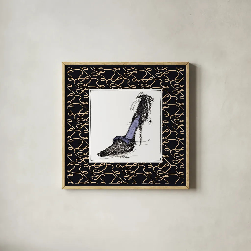 Steppin Out II Purple by Avery Tillmon. Shown in a natural wood glass frame for a timeless modern aesthetic. Available as an archival giclee rolled canvas, fine art paper, or poster print. SKU 49771a.