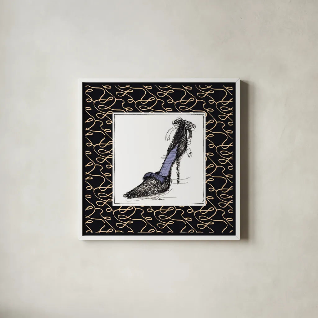 Steppin Out II Purple by Avery Tillmon. Shown in a crisp white glass frame for a clean and minimalist style. Available as an archival giclee rolled canvas, fine art paper, or poster print. SKU 49771a.