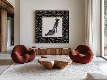 Steppin Out II Purple by Avery Tillmon. Shown as extra-large giant wall art in a modern living room. Available as an archival giclee rolled canvas, fine art paper, or poster print. SKU 49771a.