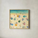 Summer Beach Fun by Avery Tillmon. Shown in a natural wood glass frame for a timeless modern aesthetic. Available as an archival giclee rolled canvas, fine art paper, or poster print. SKU 49597a.