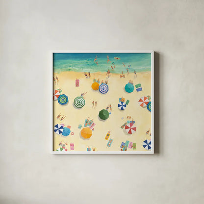 Summer Beach Fun by Avery Tillmon. Shown in a crisp white glass frame for a clean and minimalist style. Available as an archival giclee rolled canvas, fine art paper, or poster print. SKU 49597a.