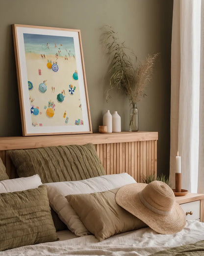 Summer Beach Fun II Bright by Avery Tillmon. shown as a paper print in a natural frame. Available as a archival giclee rolled canvas, fine art paper, or poster print. SKU 69197h.