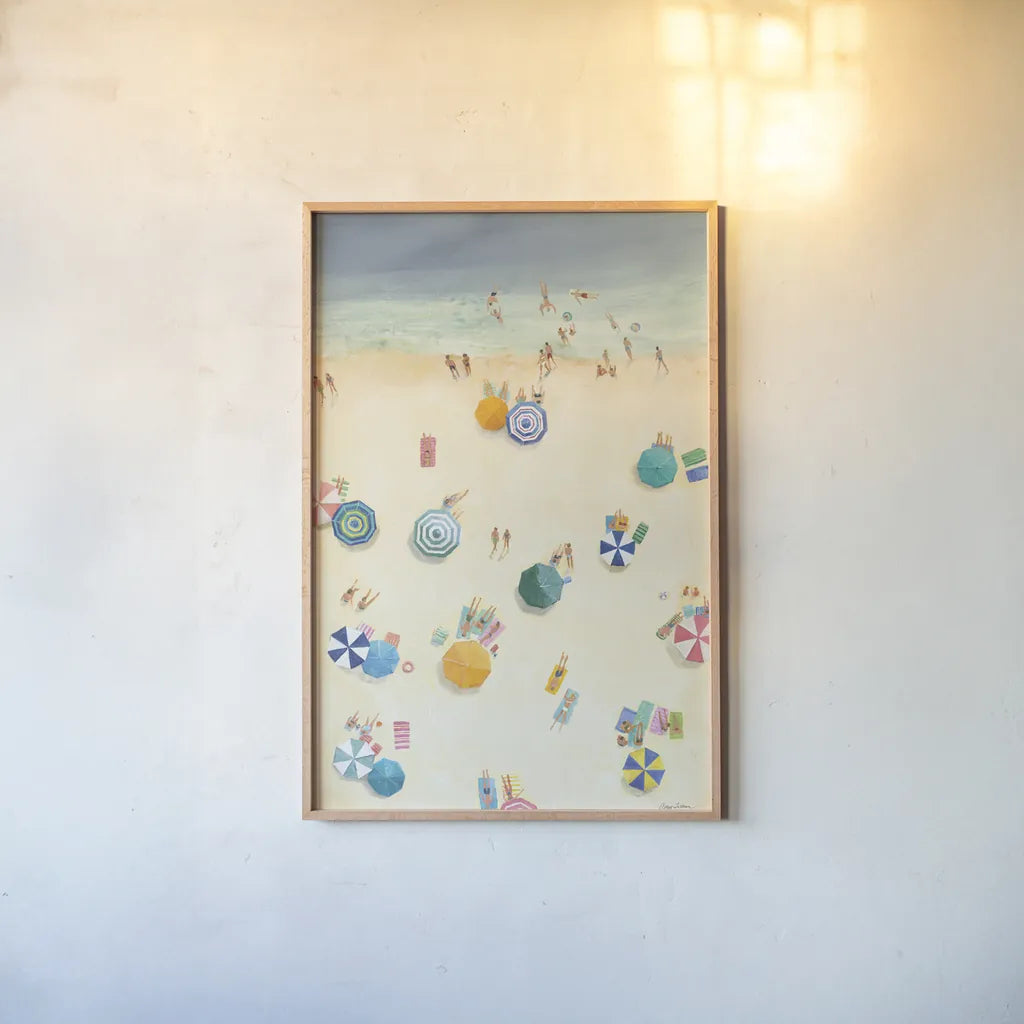 Summer Beach Fun II Bright by Avery Tillmon. shown as a paper print in a natural frame. Available as a archival giclee rolled canvas, fine art paper, or poster print. SKU 69197h.