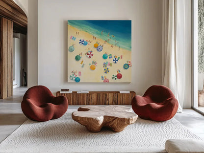 Summer Fun by Avery Tillmon. Shown as extra-large giant wall art in a modern living room. Available as an archival giclee rolled canvas, fine art paper, or poster print. SKU 16401a.