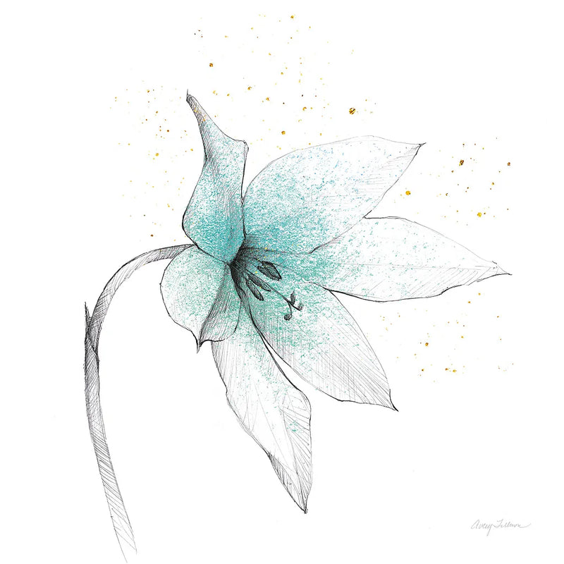 Teal Graphite Flower VIII by Avery Tillmon. SKU 29757a. Archival Giclee Fine art print for wall decor.