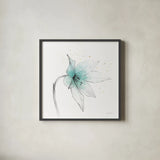 Teal Graphite Flower VIII by Avery Tillmon. Shown in a sleek black glass frame for a contemporary gallery look. Available as an archival giclee rolled canvas, fine art paper, or poster print. SKU 29757a.