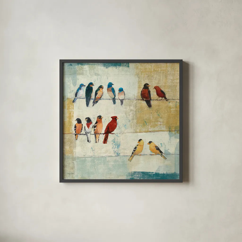 The Usual Suspects by Avery Tillmon. Shown in a sleek black glass frame for a contemporary gallery look. Available as an archival giclee rolled canvas, fine art paper, or poster print. SKU 11225a.