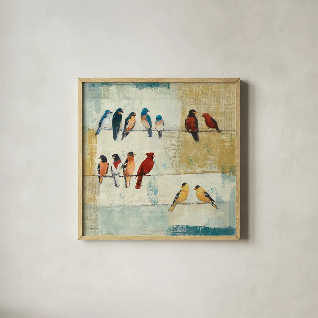 The Usual Suspects by Avery Tillmon. Shown in a natural wood glass frame for a timeless modern aesthetic. Available as an archival giclee rolled canvas, fine art paper, or poster print. SKU 11225a.