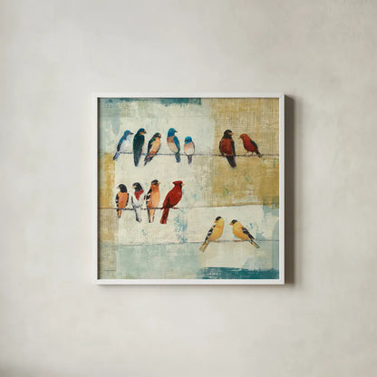 The Usual Suspects by Avery Tillmon. Shown in a crisp white glass frame for a clean and minimalist style. Available as an archival giclee rolled canvas, fine art paper, or poster print. SKU 11225a.