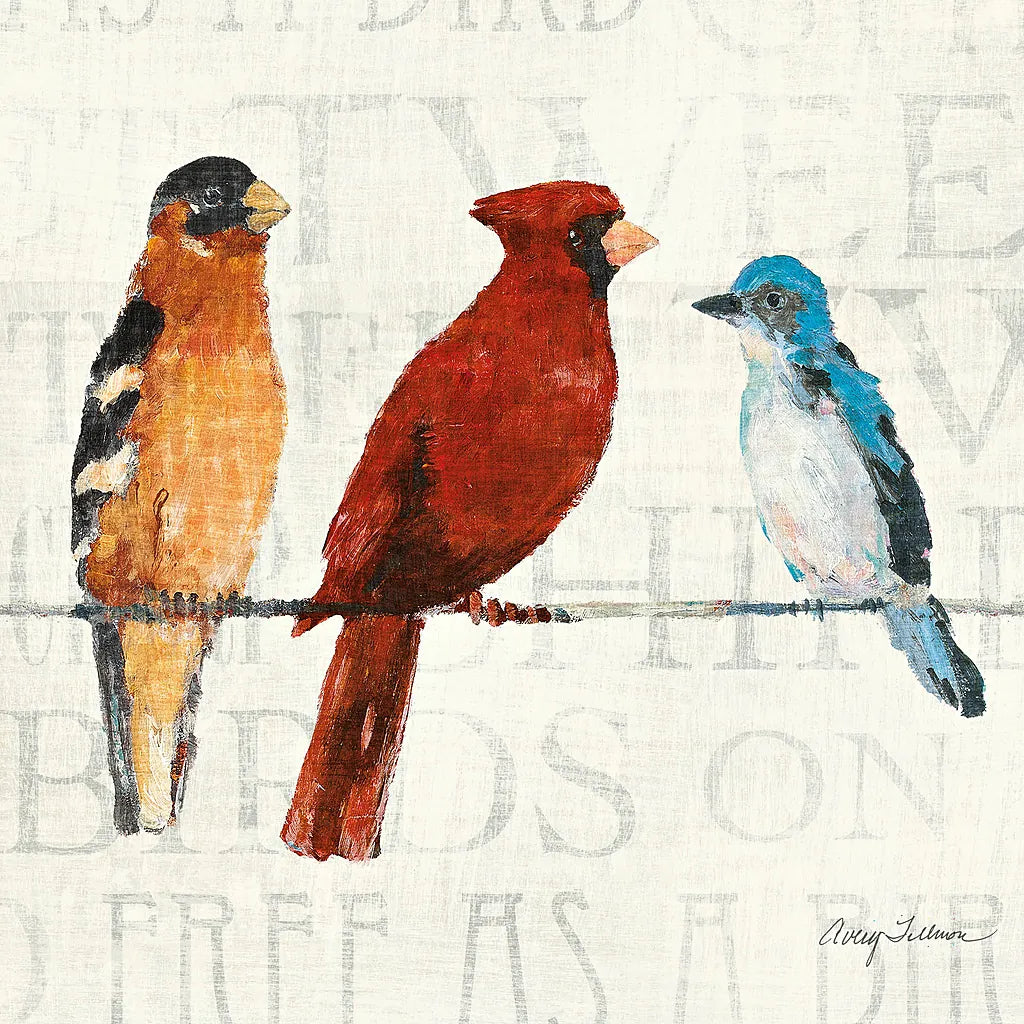 The Usual Suspects Bird Line I by Avery Tillmon. SKU 12440a. Archival Giclee Fine art print for wall decor.