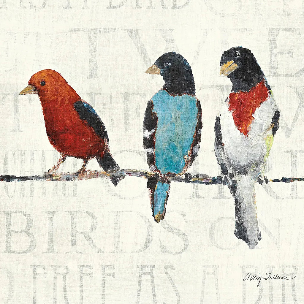 The Usual Suspects Bird Line III by Avery Tillmon. SKU 12442a. Archival Giclee Fine art print for wall decor.