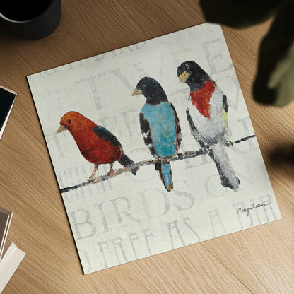 The Usual Suspects Bird Line III by Avery Tillmon. Shown as a detailed flat fine art print, highlighting archival giclee quality. Available as an archival giclee rolled canvas, fine art paper, or poster print. SKU 12442a.