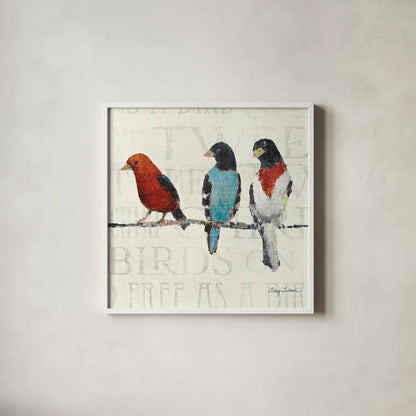 The Usual Suspects Bird Line III by Avery Tillmon. Shown in a crisp white glass frame for a clean and minimalist style. Available as an archival giclee rolled canvas, fine art paper, or poster print. SKU 12442a.