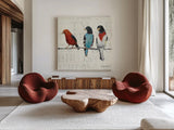 The Usual Suspects Bird Line III by Avery Tillmon. Shown as extra-large giant wall art in a modern living room. Available as an archival giclee rolled canvas, fine art paper, or poster print. SKU 12442a.