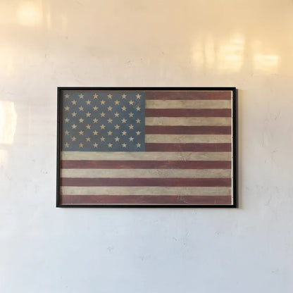 US Flag by Avery Tillmon. shown as a paper print in a black flame. Available as a archival giclee rolled canvas, fine art paper, or poster print. SKU 15679i.