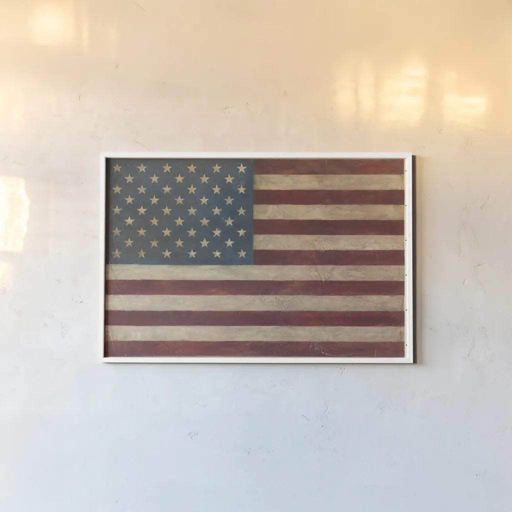 US Flag by Avery Tillmon. shown as a paper print in a white frame. Available as a archival giclee rolled canvas, fine art paper, or poster print. SKU 15679i.