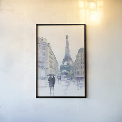 Walking in the Rain by Avery Tillmon. shown as a paper print in a black flame. Available as a archival giclee rolled canvas, fine art paper, or poster print. SKU 37247h.