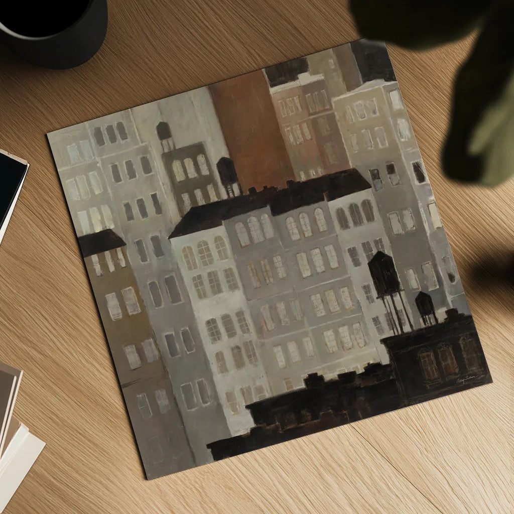 Water Towers by Avery Tillmon. Shown as a detailed flat fine art print, highlighting archival giclee quality. Available as an archival giclee rolled canvas, fine art paper, or poster print. SKU 49464a.