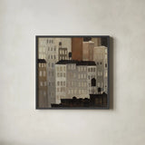 Water Towers by Avery Tillmon. Shown in a sleek black glass frame for a contemporary gallery look. Available as an archival giclee rolled canvas, fine art paper, or poster print. SKU 49464a.
