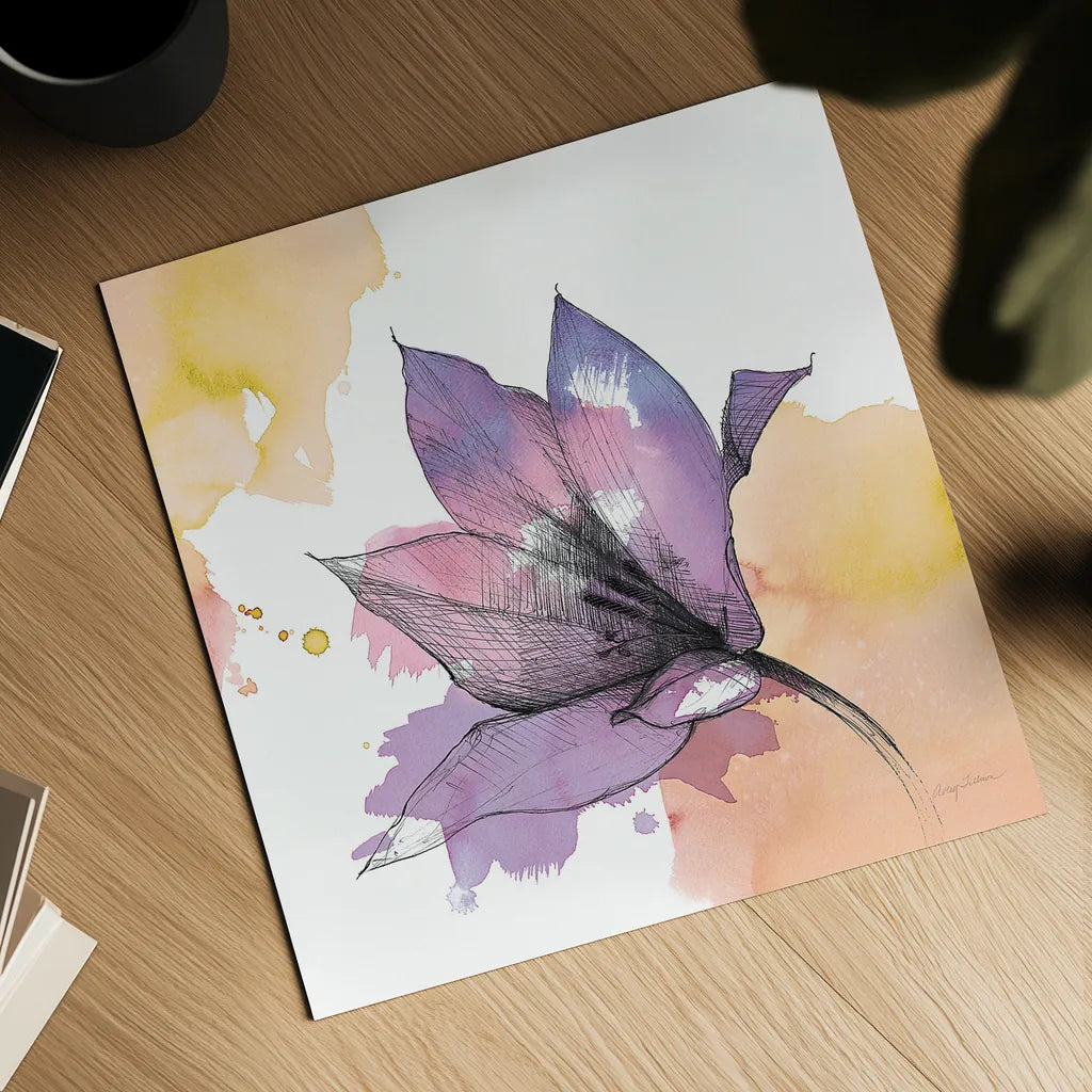 Watercolor Graphite Flower IX by Avery Tillmon. Shown as a detailed flat fine art print, highlighting archival giclee quality. Available as an archival giclee rolled canvas, fine art paper, or poster print. SKU 29754a.