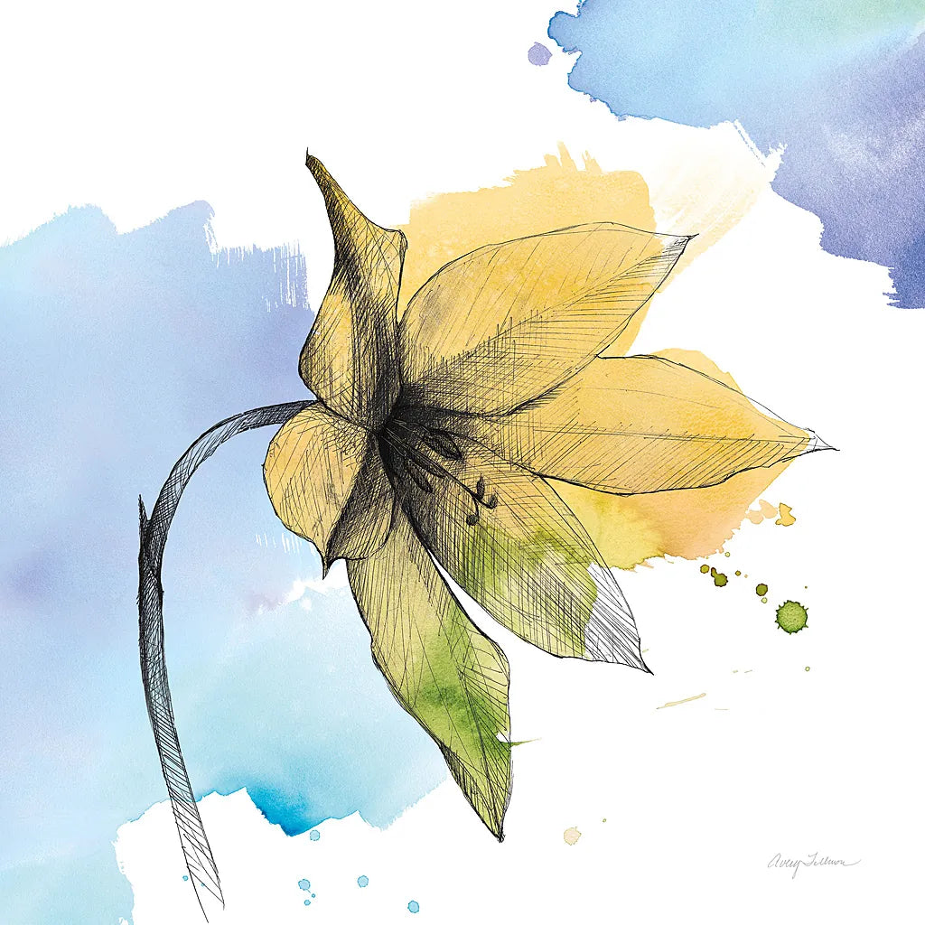 Watercolor Graphitge Flower VIII by Avery Tillmon. SKU 29753a. Archival Giclee Fine art print for wall decor.